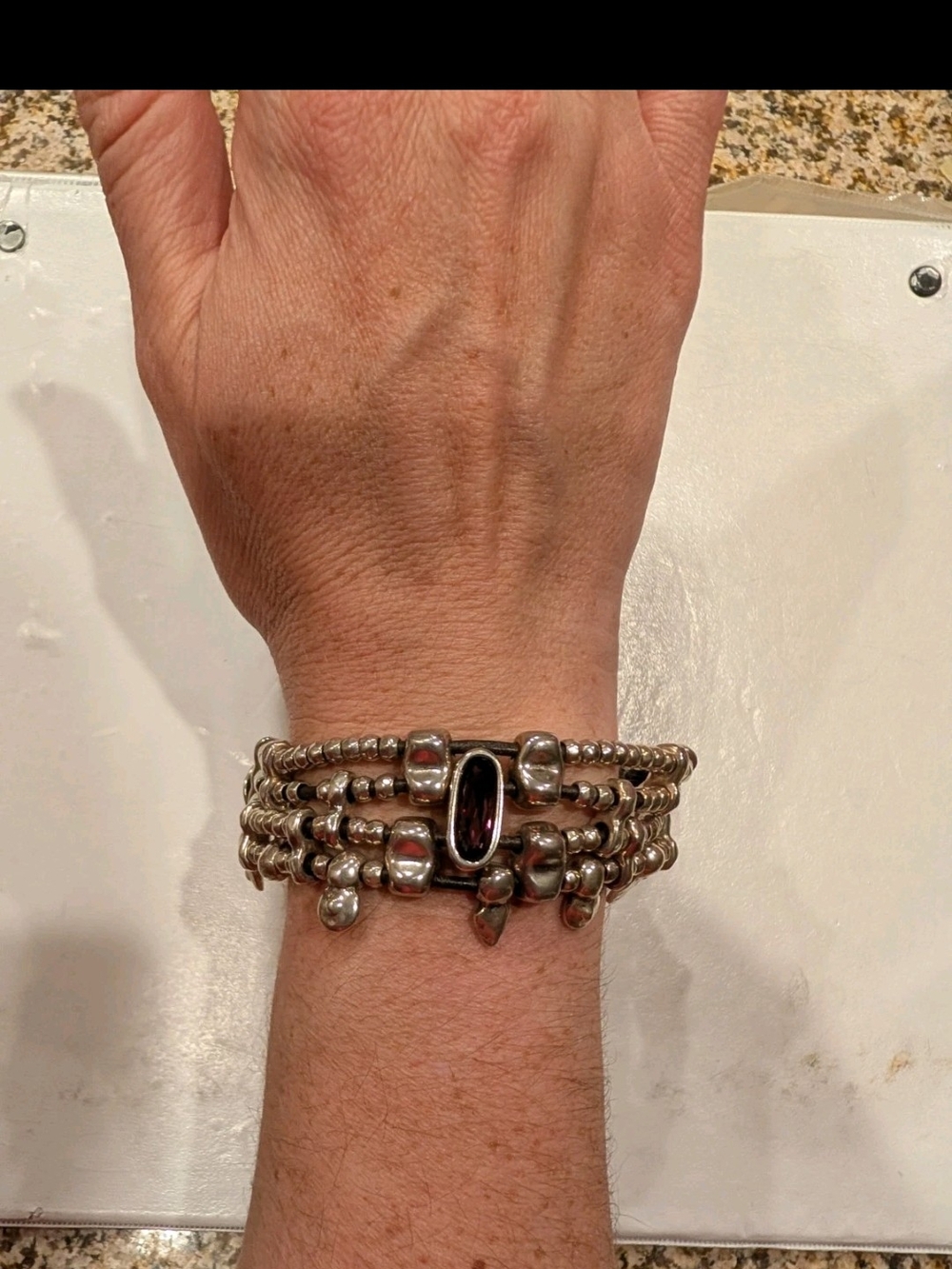 Sterling Silver Multi-Strand Bracelet with Garnet Accent